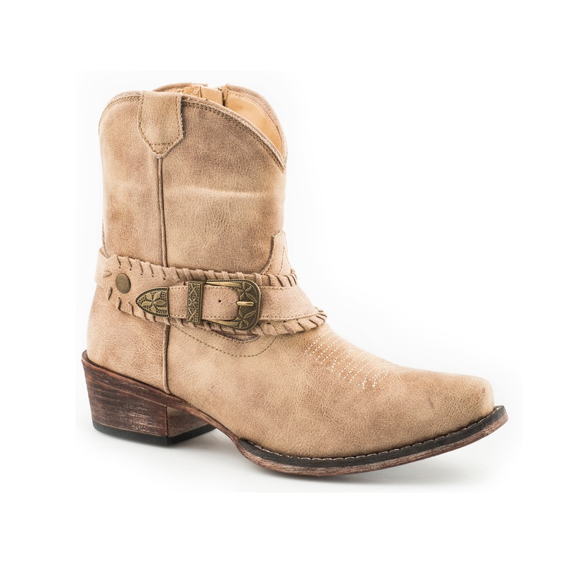 Womens Fashion Shorty Boot Vintage Beige Faux Leather With Buckle 5 R