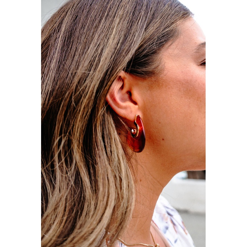 Brown Abstract Acrylic Hoop Earrings