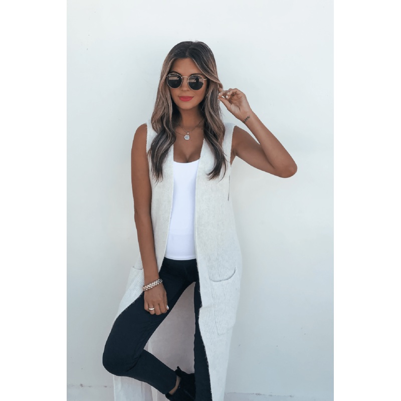 Champagne Open Front Long Cardigan Small