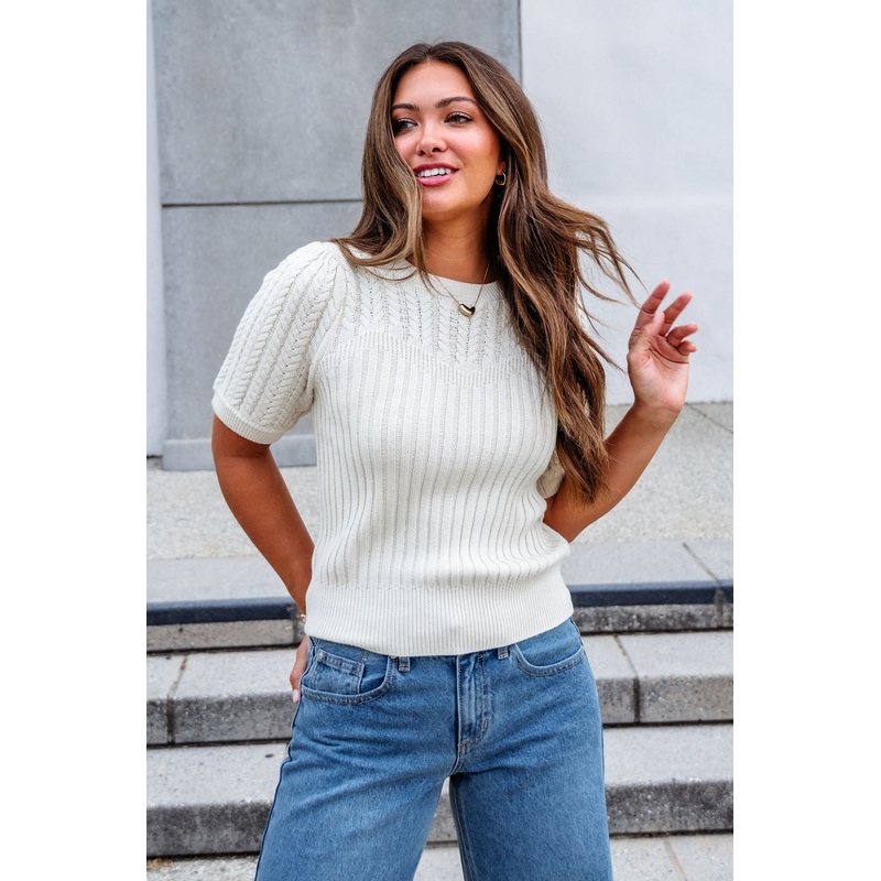 Cream Puff Sleeve Cable Knit Sweater Small