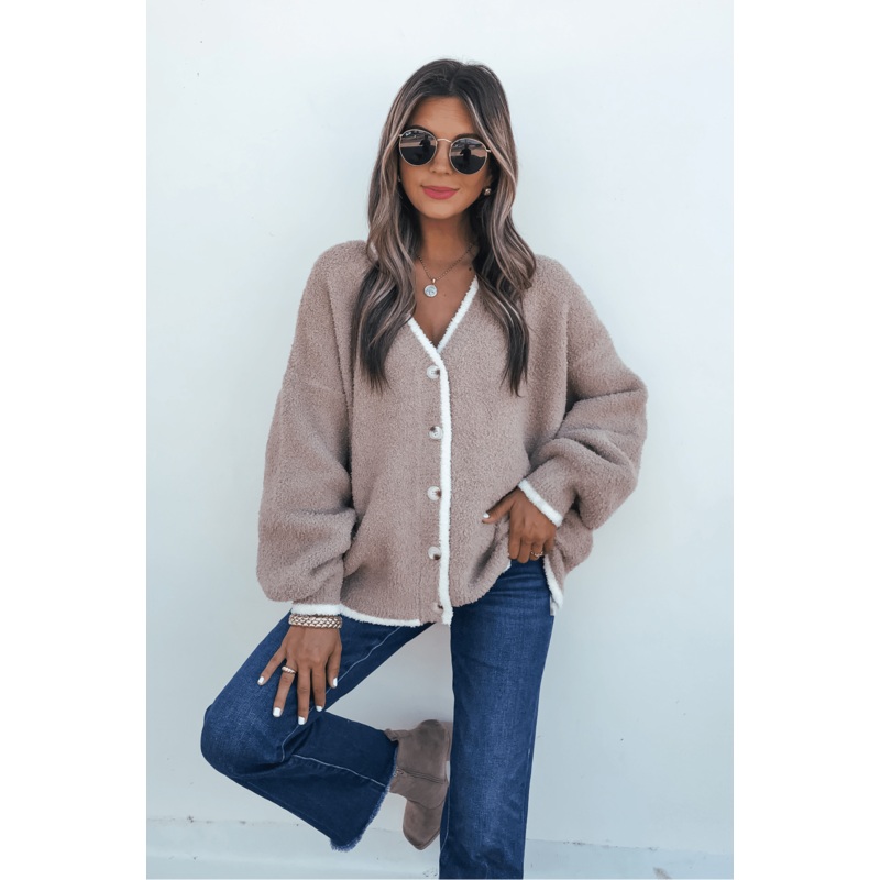 Fuzzy Soft Camel Button Down Cardigan Small