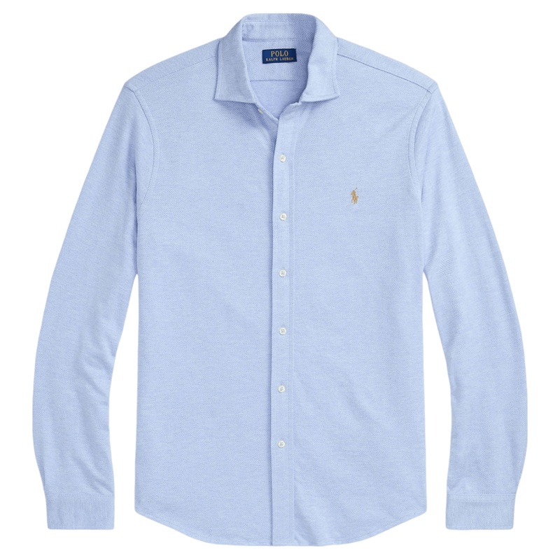 Polo Ralph Lauren Long Sleeve Herringbone Jersey Shirt Isle Heather/Office Blue Heather Small