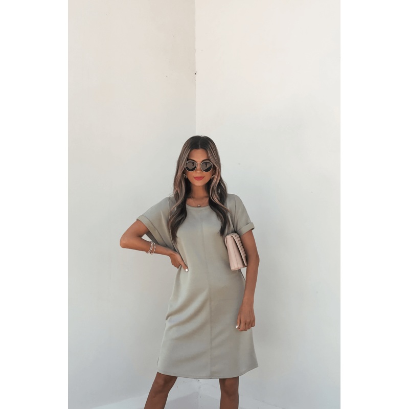 Seam Detail Scuba Shirt Dress – Light Olive – DOORBUSTER Small