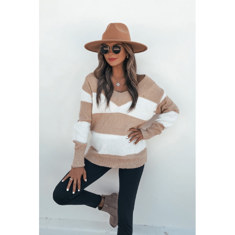Tan and Ivory Striped Sweater Small