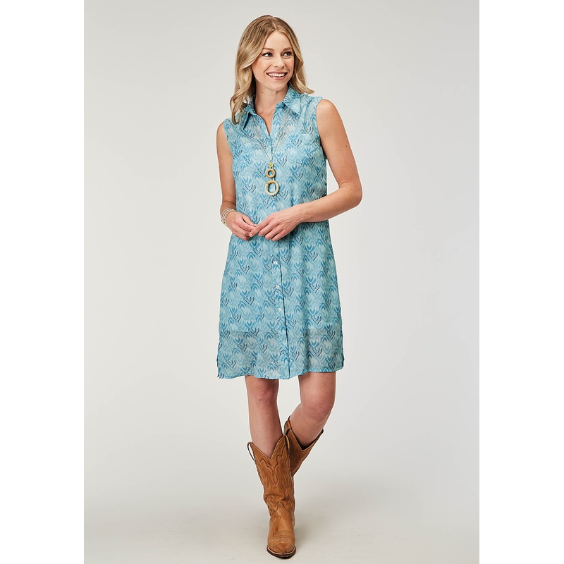 Womens Sleeveless Ikat Cheveron Print Poly Shirt Dress XS