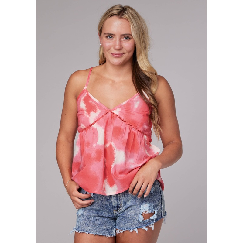 Womens Sleeveless Pink Cream Tie Dye Cotton Tank Top With Ajustable Straps XS