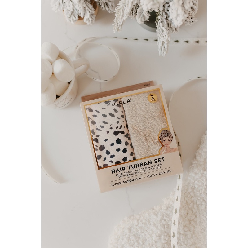 Beige Cheetah Print Hair Turban Set