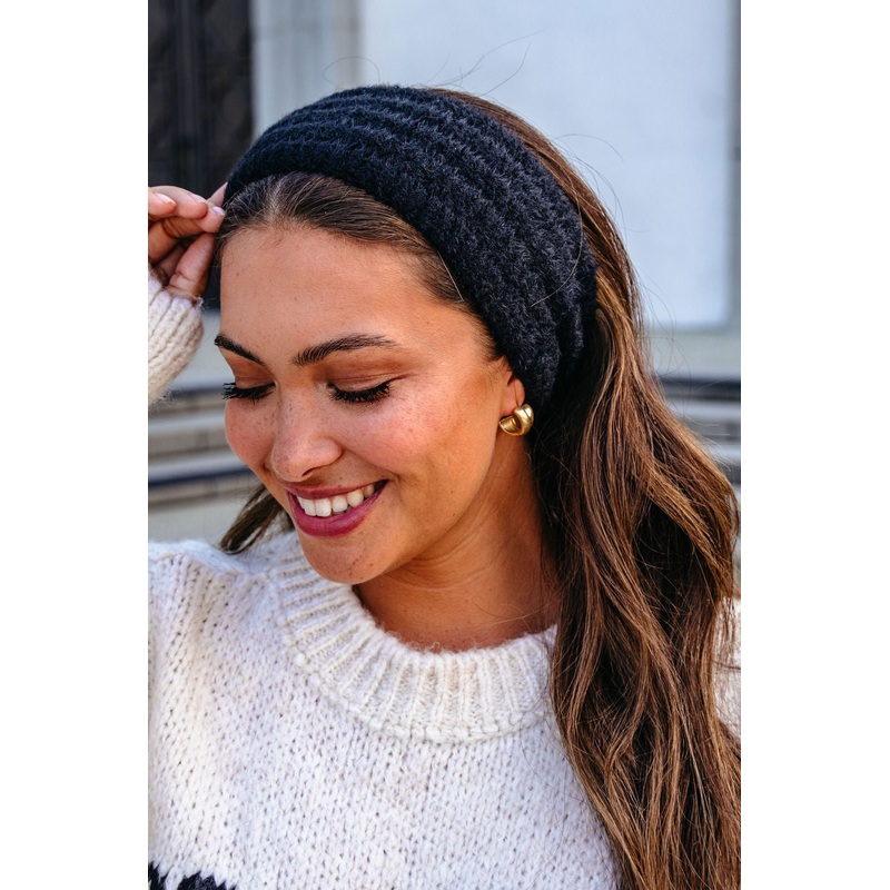Black Fuzzy Soft Cable Knit Headband