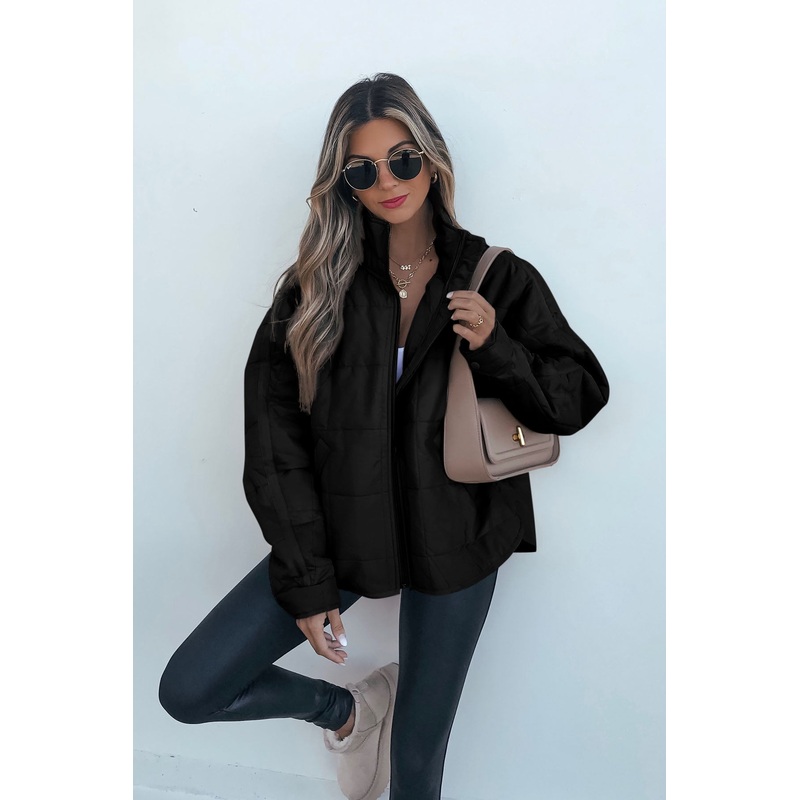 Black Quilted Zip Up Puffer Jacket Small