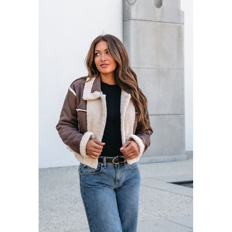 Brown Mix Reversible Suede Sherpa Jacket Small