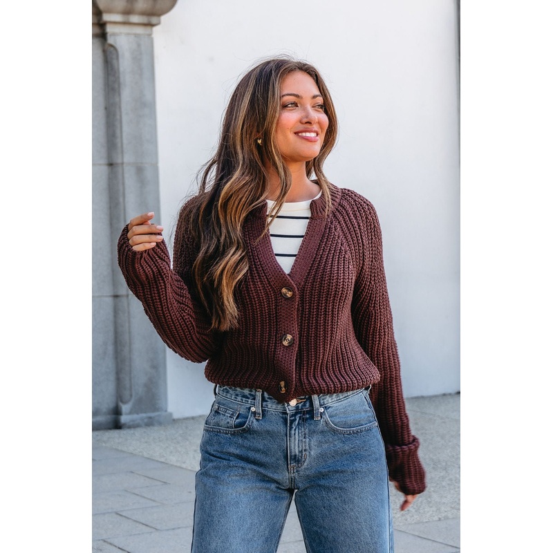 Chunky Brown Button Down Cardigan Small