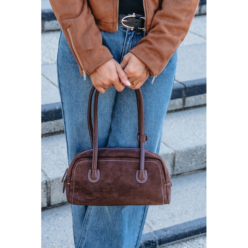 Dark Brown Faux Suede Baguette Bag