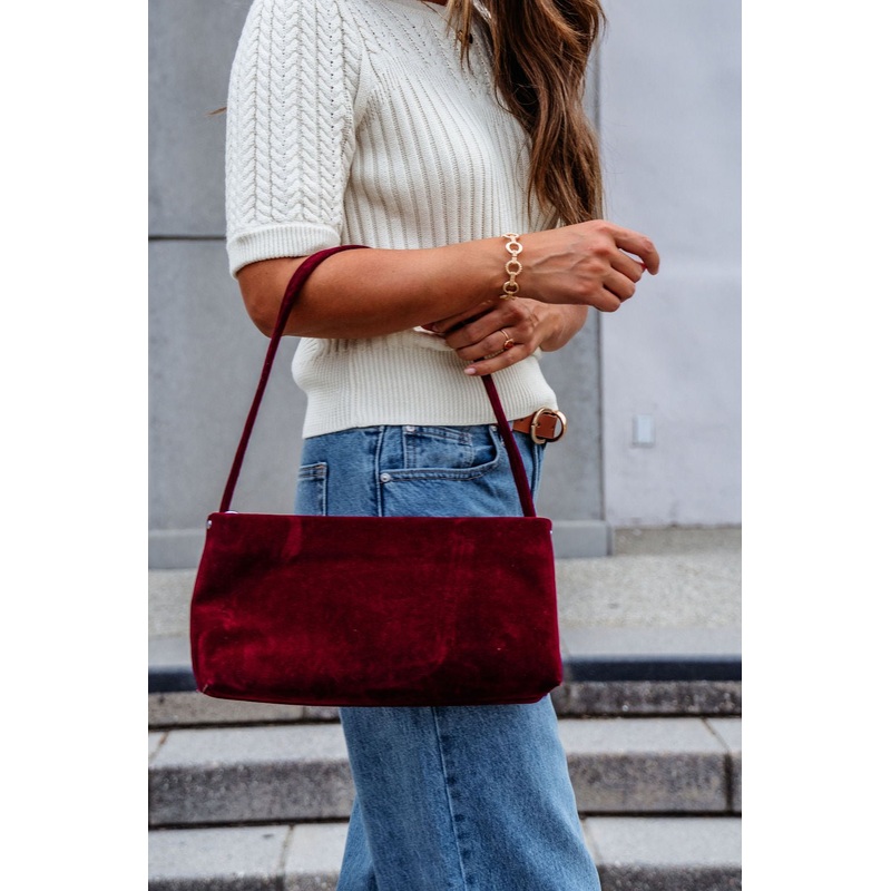 Red Faux Suede Shoulder Bag