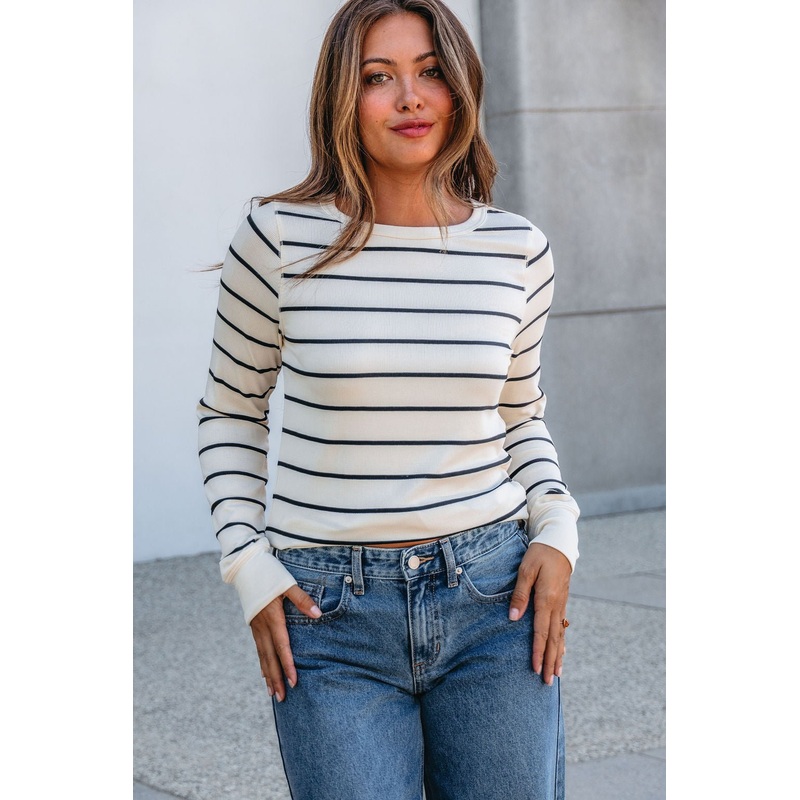Thread and Supply Ivory Striped Stacy Top Small