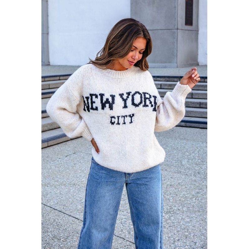 Vintage Havana Ecru New York City Jacquard Sweater Small/Medium