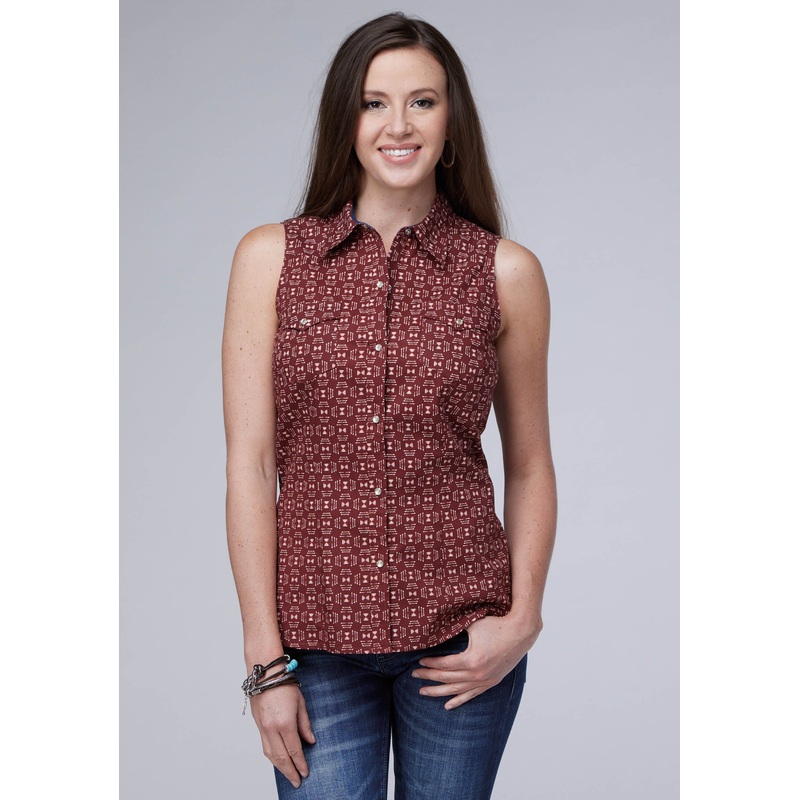 Womens Sleeveless Snap Ikat Arrows Top XS