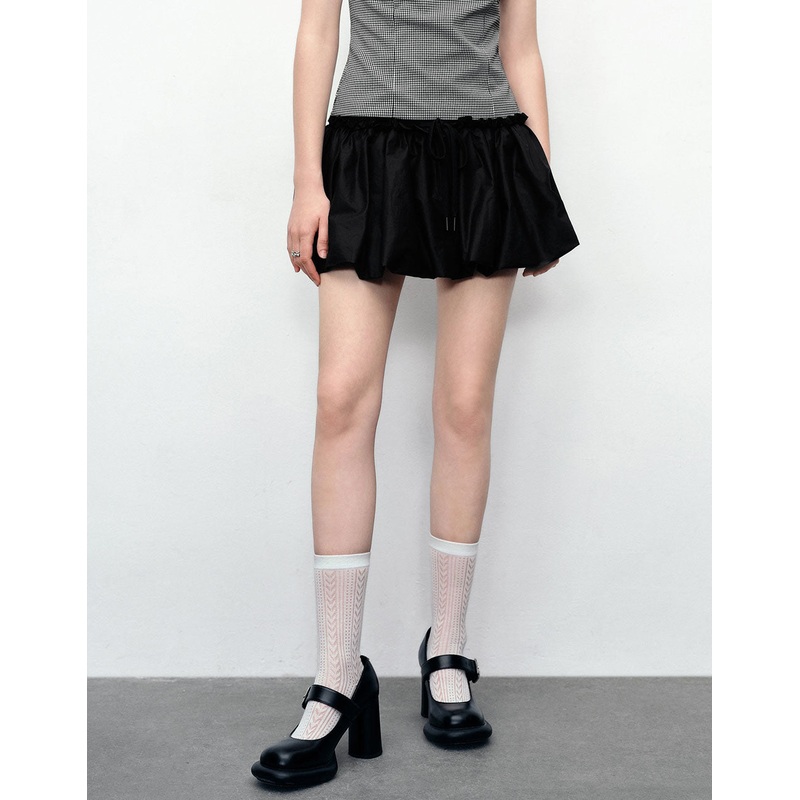 Elastic Waist Mini A-Line Skirt Black XS-S