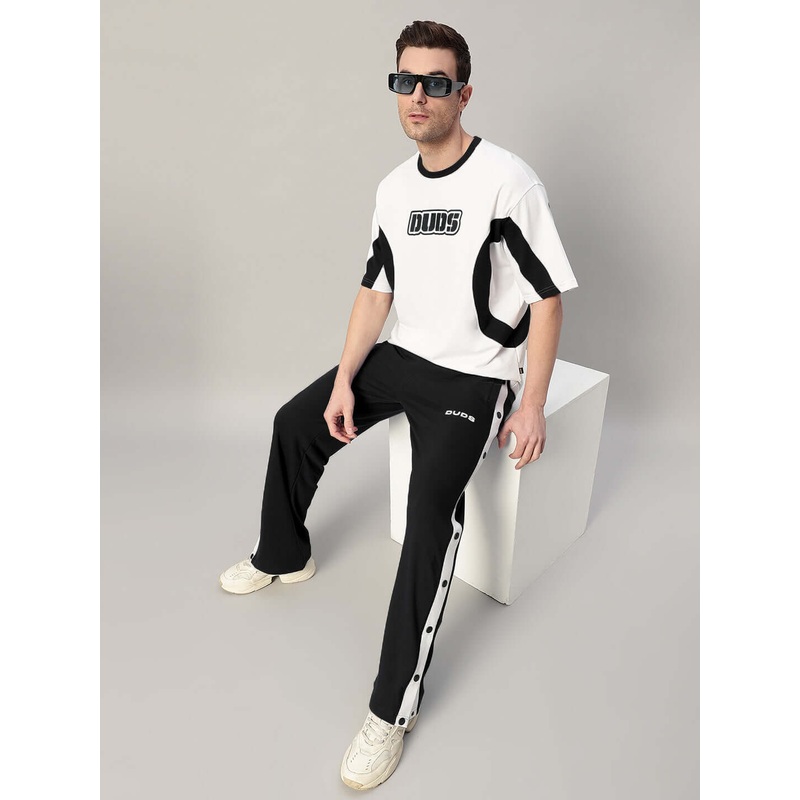 EZEL RELAXED FIT CO-ORD SET WHITE-BLACK XS