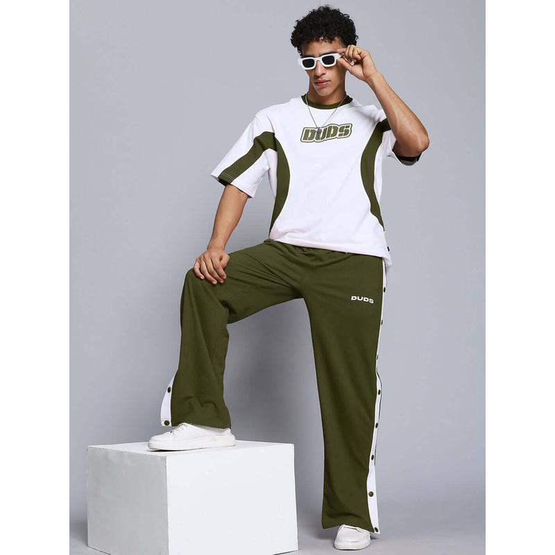 EZEL RELAXED FIT CO-ORD SET WHITE-OLIVE XS