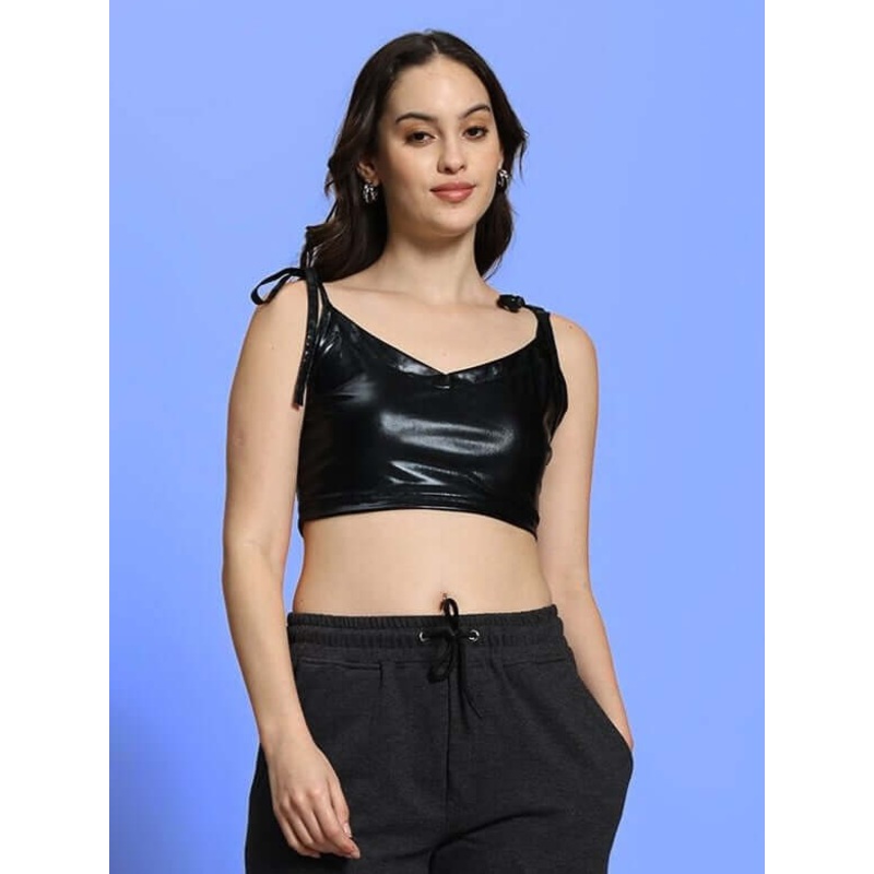 WOMEN’S ALEENA SOLID CROP TOP BLACK XS