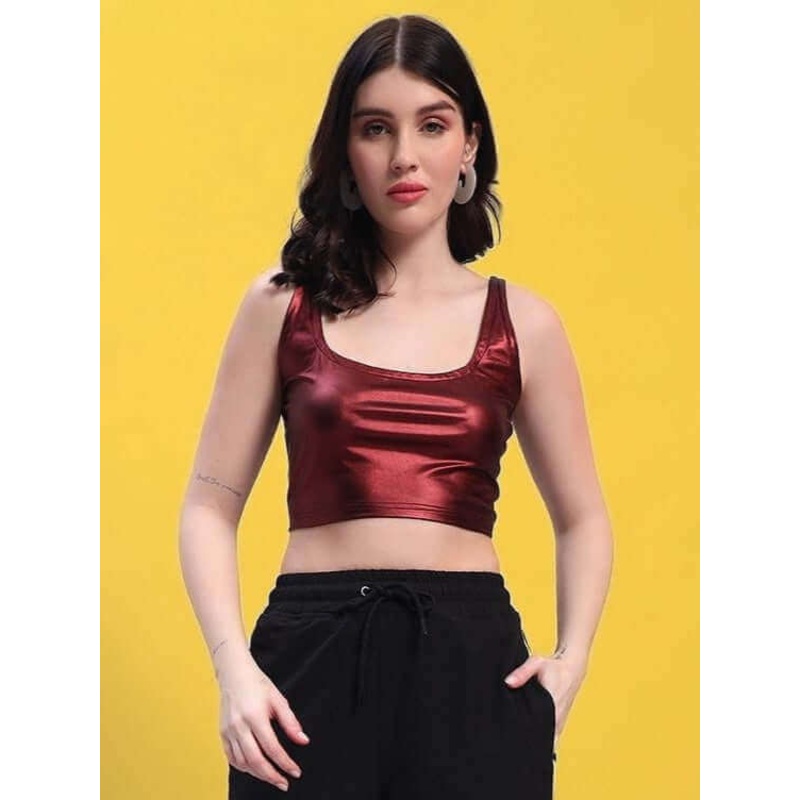WOMEN’S BELIKE SOLID CROP TOP MAROON XS