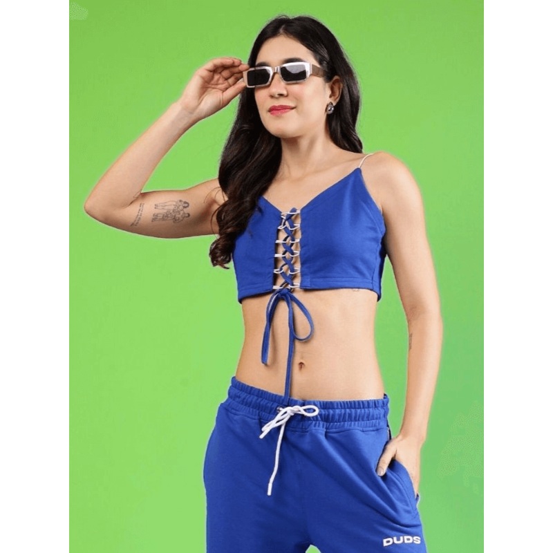 WOMEN’S BROSSFINE LACE-UP CROP TOP ROYAL BLUE XS