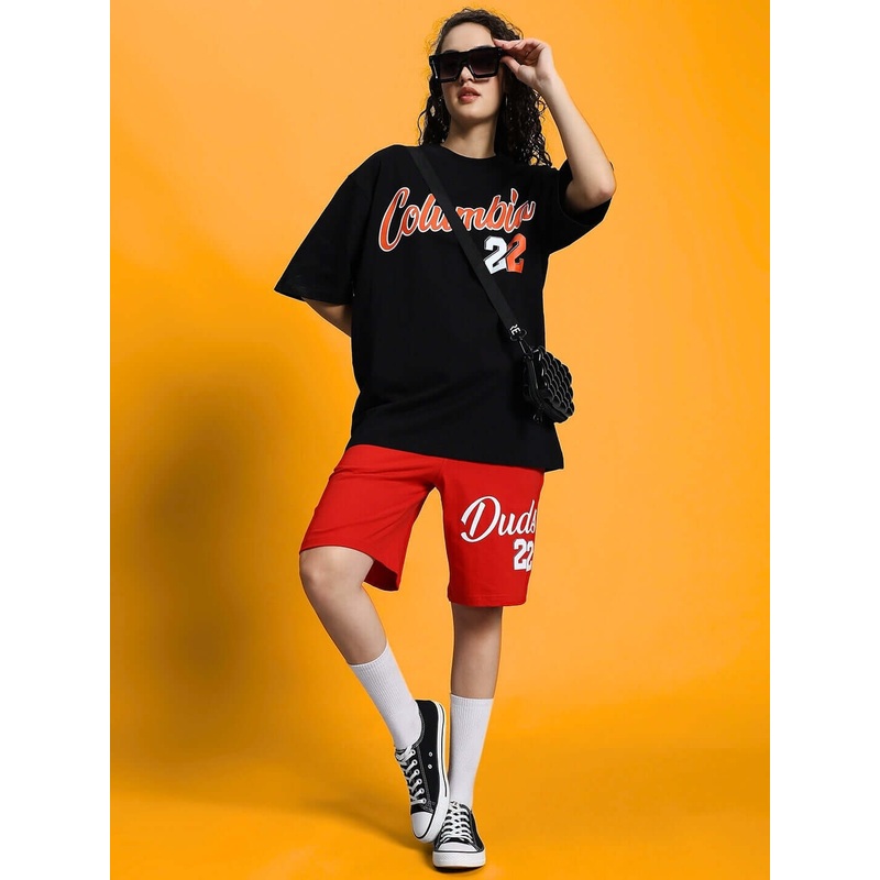 WOMEN’S COLUMBIA 22 PRINT SUMMER CO-ORD SET BLACK RED XS