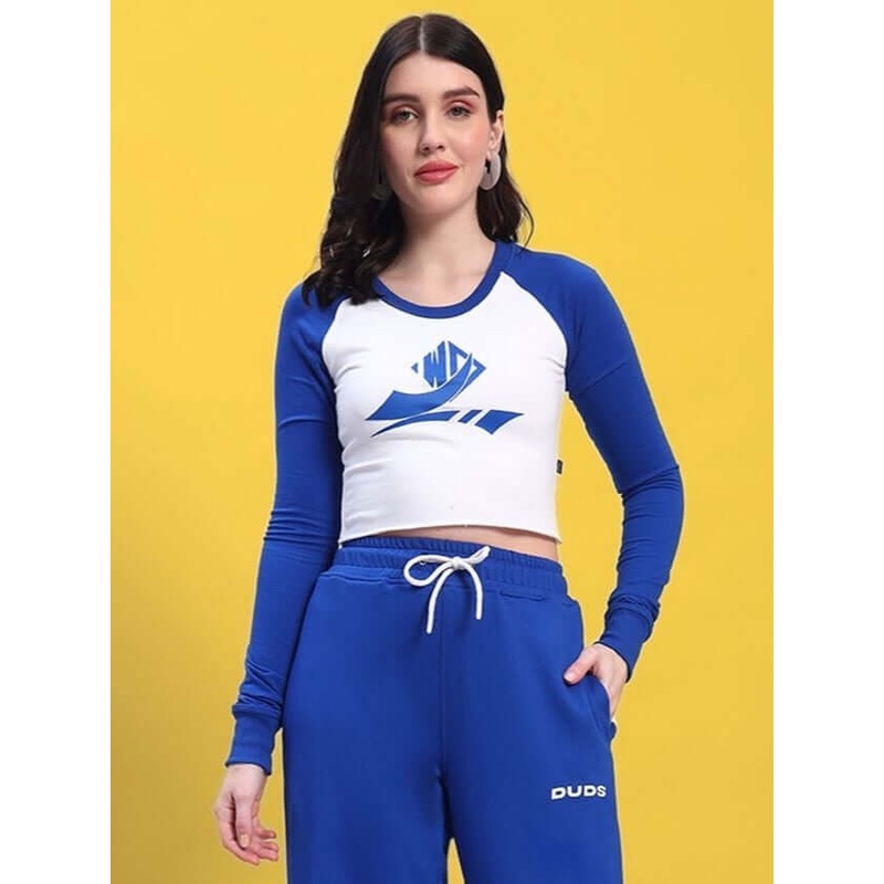 WOMEN’S EZEL SOLID REGULAR SLEEVES TOP WHITE-ROYAL BLUE XS