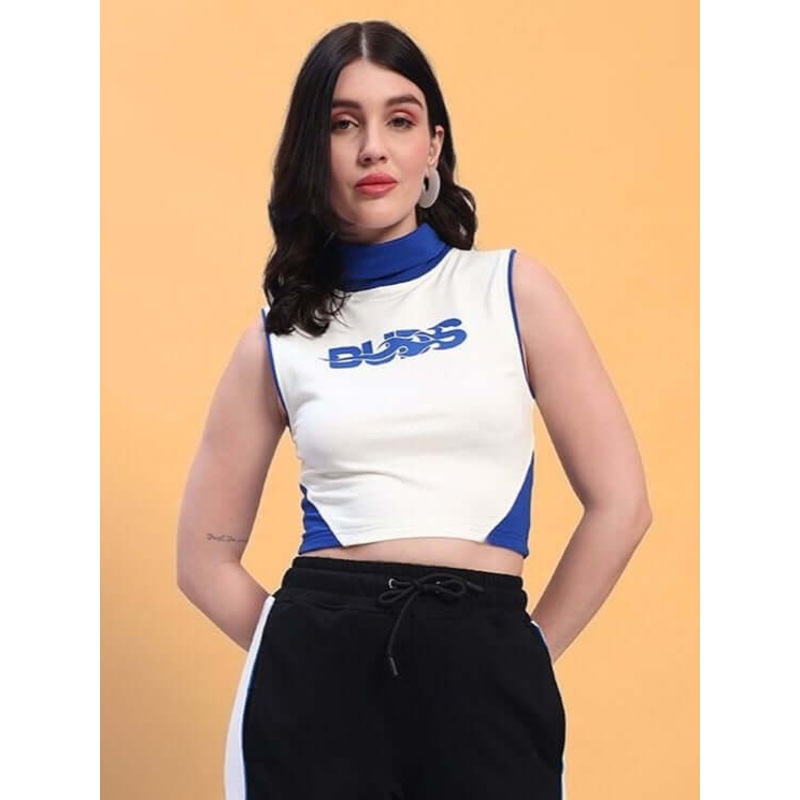 WOMEN’S MYSKY CROP-TOP WHITE ROYAL BLUE XS