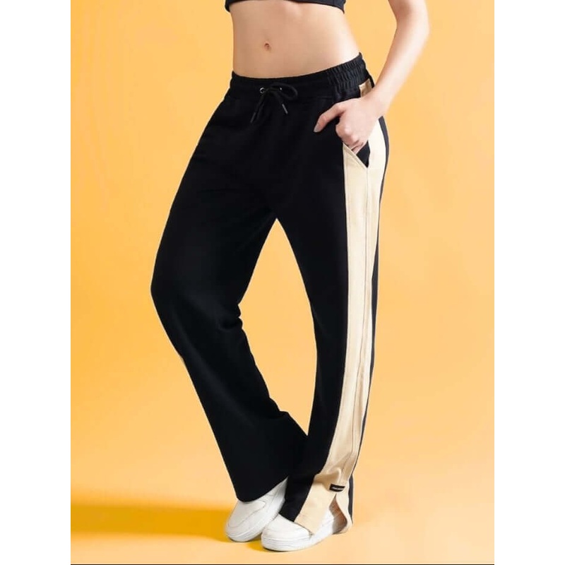 WOMEN’S PARADISE SIDE SLIT JOGGERS BLACK-BEIGE XS