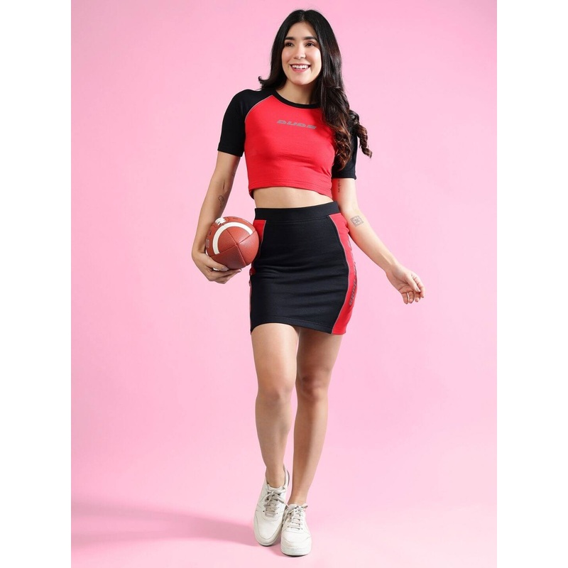 WOMEN’S ROSALINA COLORBLOCK CO-ORD SET RED BLACK XS
