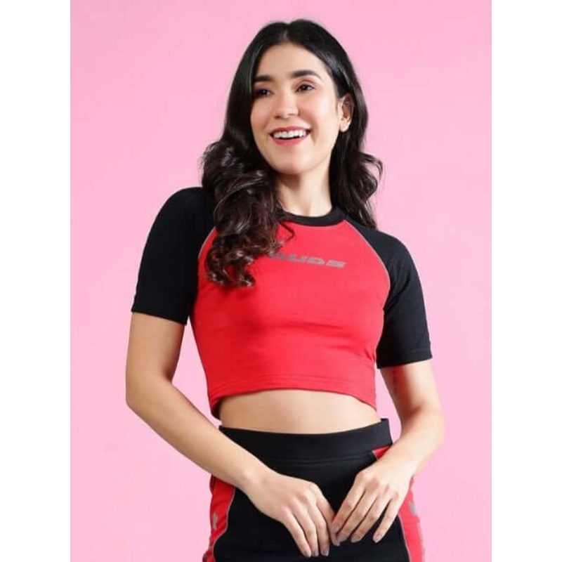 WOMEN’S ROSALINA COLORBLOCK CROP-TOP RED BLACK XS