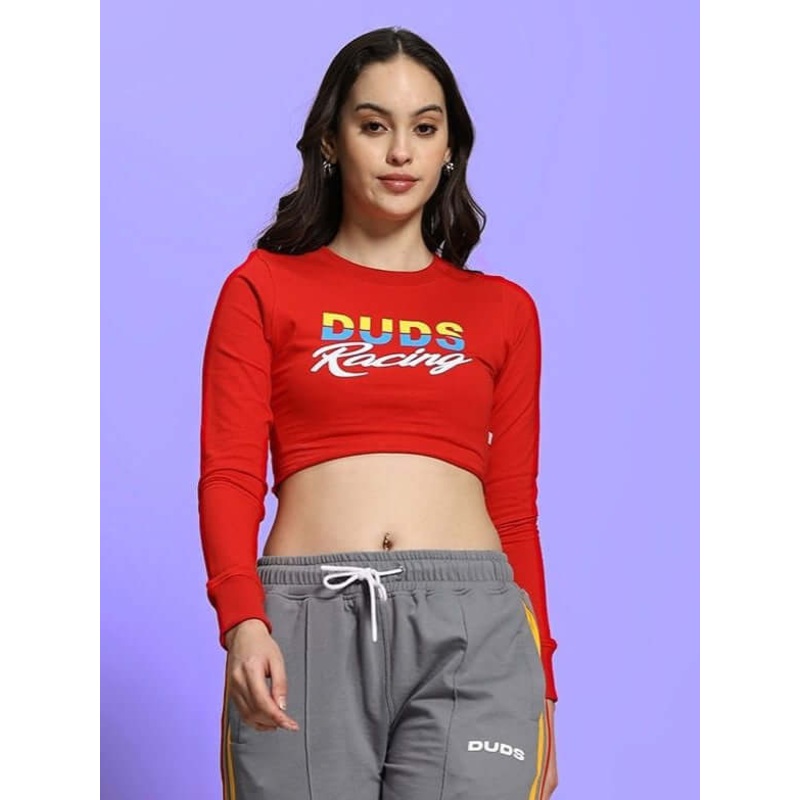 WOMEN’S ROSSI RACING PRINT CROP TOP RED XS