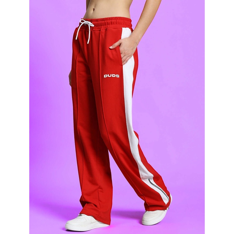 WOMEN’S WONDER SLIT ZIPPER JOGGERS RED-WHITE XS