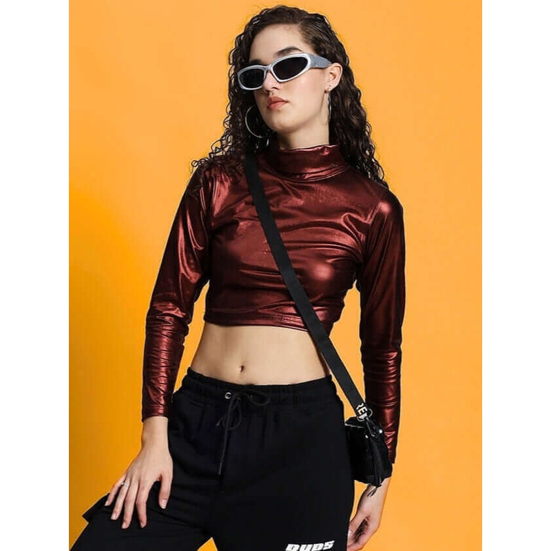 WOMEN’S STUPEFY SOLID CROP TOP MAROON XS