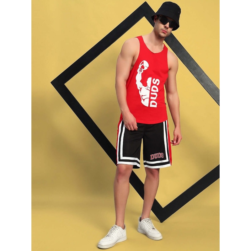 MAX GYM COTTON TERRY CO-ORD SET RED-BLACK XS