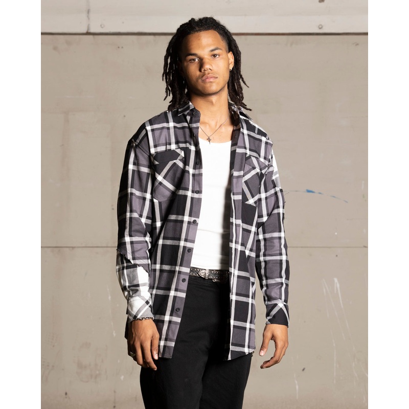 Saint Morta Patriot Long Sleeve Flannel Shirt Black/Grey XS