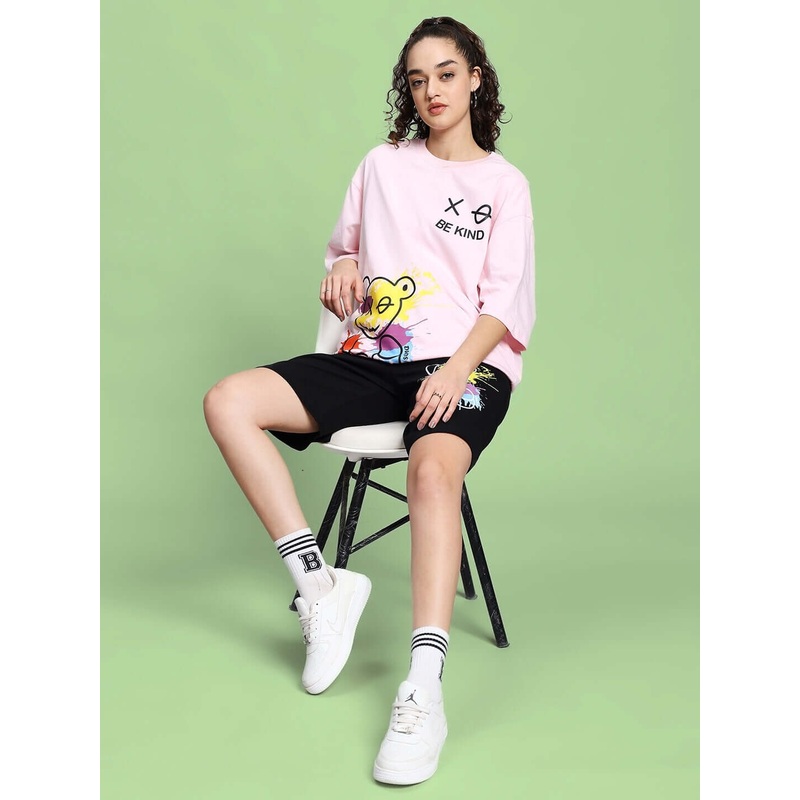 WOMEN’S BE KIND SUMMER CO-ORD SET PINK-BLACK XS