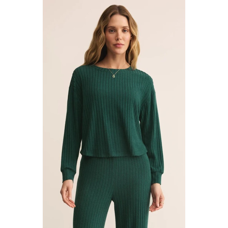 Z SUPPLY- Elfie Silky Rib Long Sleeve Top in Mistletoe XS