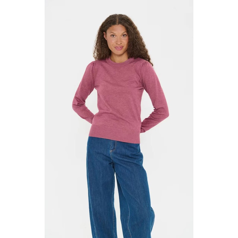 Saint Tropez- Mila Long Sleeve Sweater in Red Violet Melange XS