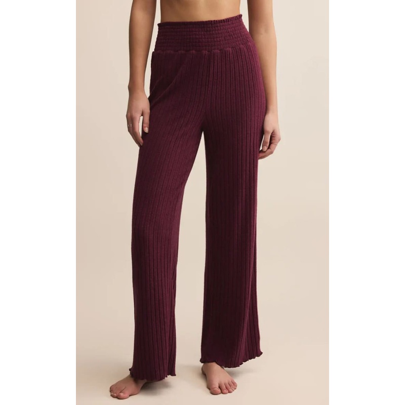 Z SUPPLY- Dawn Smocked Rib Pant in Merlot XS
