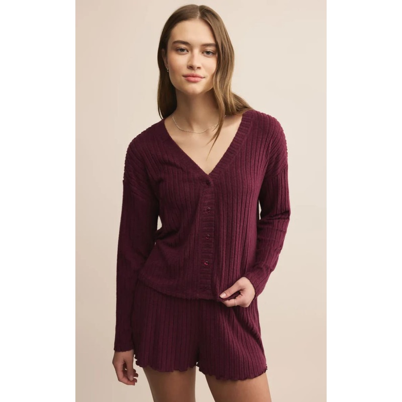 Z SUPPLY- Mara Silky Rib Cardigan in Merlot XS