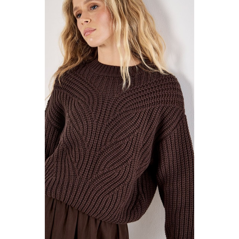 Apricot- Chunky Cable Knit Jumper in Brown XS