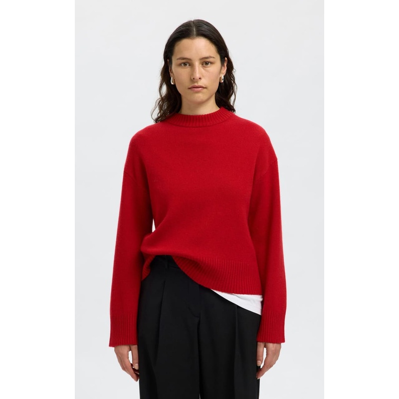 Selected- Cille Cashmere Blend O-Neck Sweater Equestrian Red XS