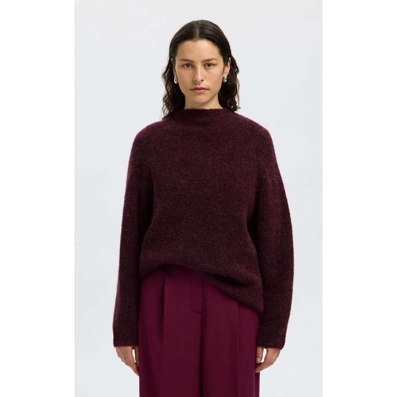 Selected- Sia Wool Blend Mock Neck Sweater in Fig XS