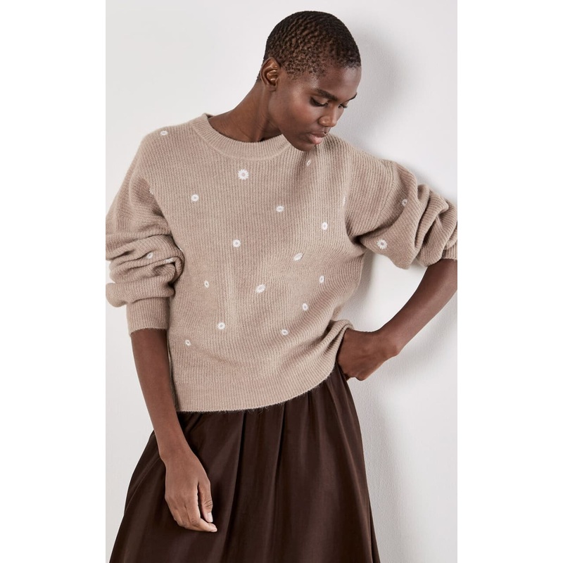 Apricot- Daisy Embroidered Ribbed Jumper XS