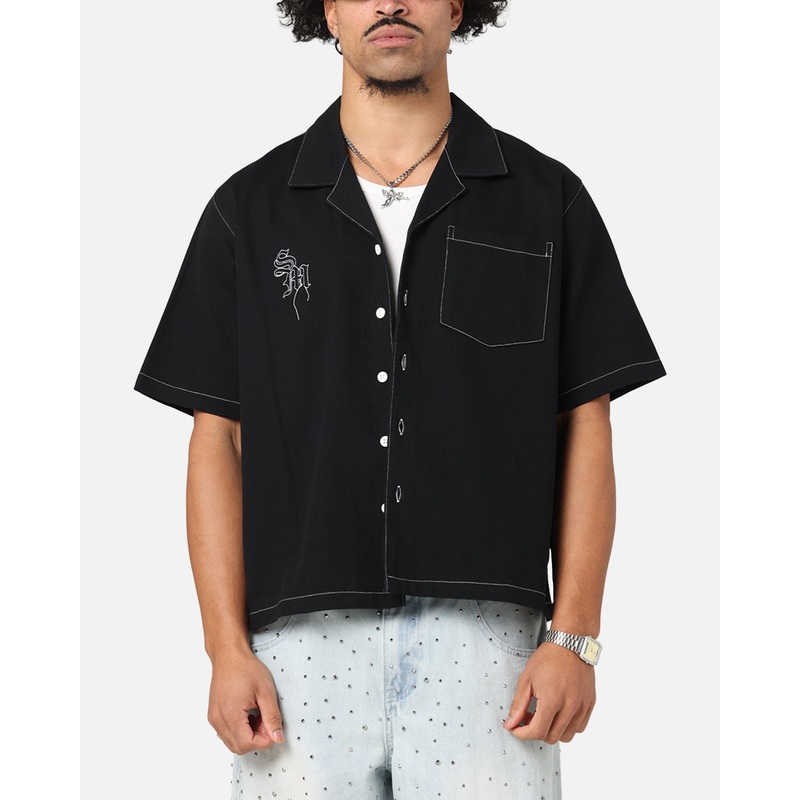 Saint Morta Fray Contrast Button Up Shirt Contrast Black S
