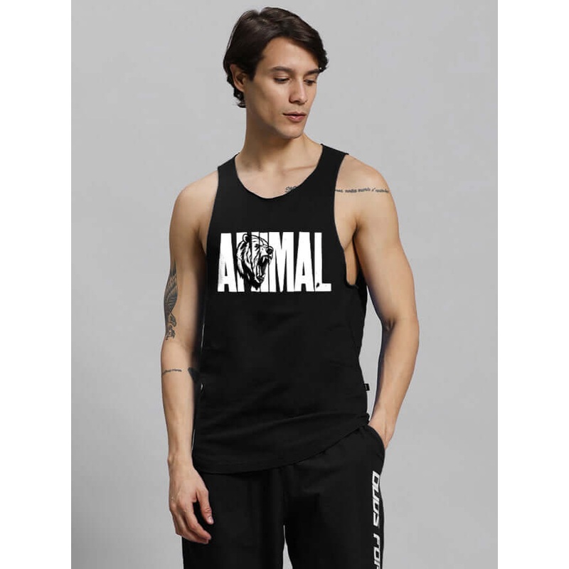 ANIMAL PRINTED GYM T-SHIRT BLACK XS