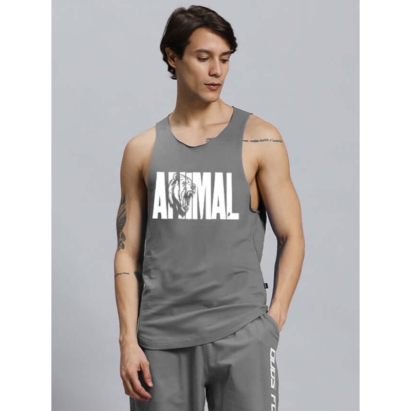 ANIMAL PRINTED GYM T-SHIRT GREY XS