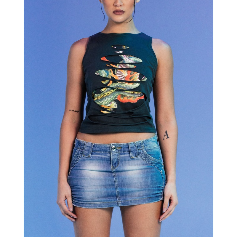 Ed Hardy By Loiter Women’s Ripped Dragon Tank Black XS